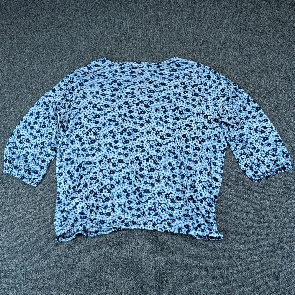 Michael Michael Kors 1X Women Blue Floral Keyhole 3/4 Sleeve Viscose‎ Blouse Top